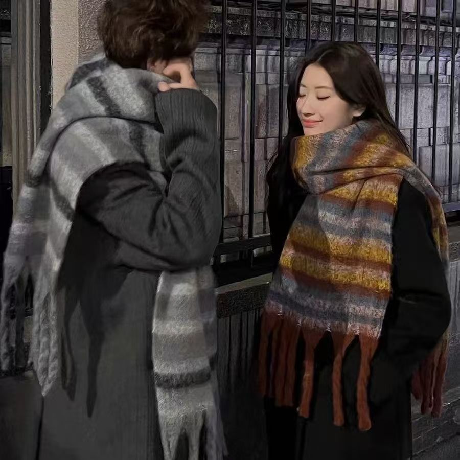 T427 skin-friendly scarf for women new style gradient plaid autumn and winter warm scarf for students and couples