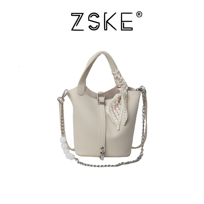 2025S Designer Women S Bag Litchi Patterned Silk Scarf Handbag New Fashionable Bead Crossbody Commuting Versatile Single Shoulder Bucket Bag