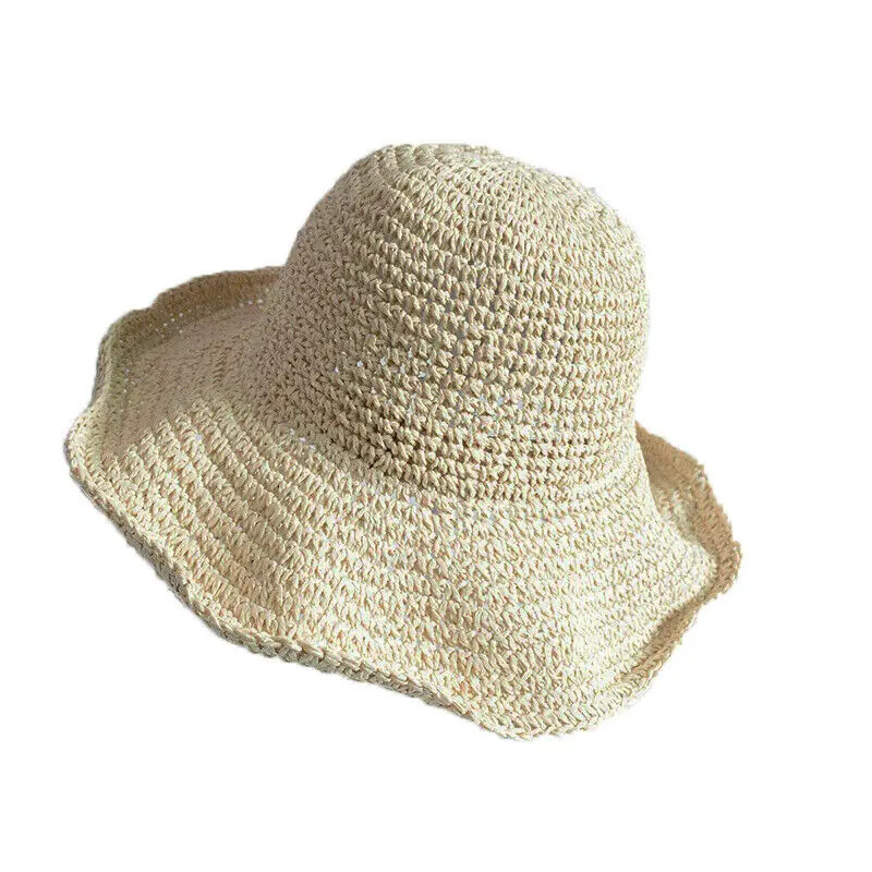 Fashion Womens Summer Pendant Cork Straw Hat Wide Brim Beach Folding Bow Flower Sun Selling 250326