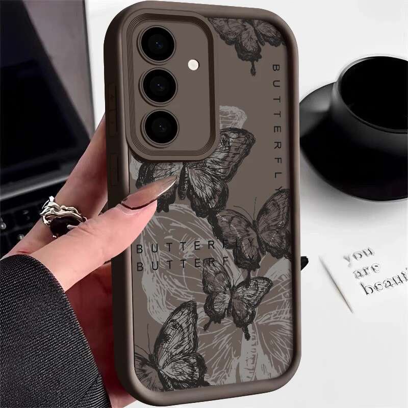 Ink Butterfly Pattern Case For Samsung Galaxy S23 S22 Ultra S21 S24 FE A14 A34 A15 A35 A52 A53 A54 A25 5G Soft Phone Cover