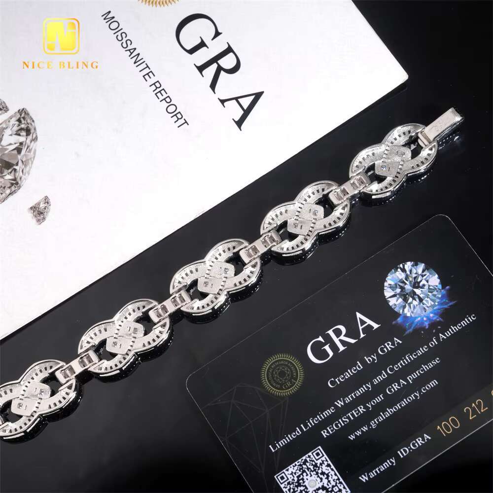 Baguette Custom15mm Iced Out Fine Hip Hop Style Men Jewelry Infinity Cuban Link Chain 925 Silver VVS Moissanite Diamond Bracelet