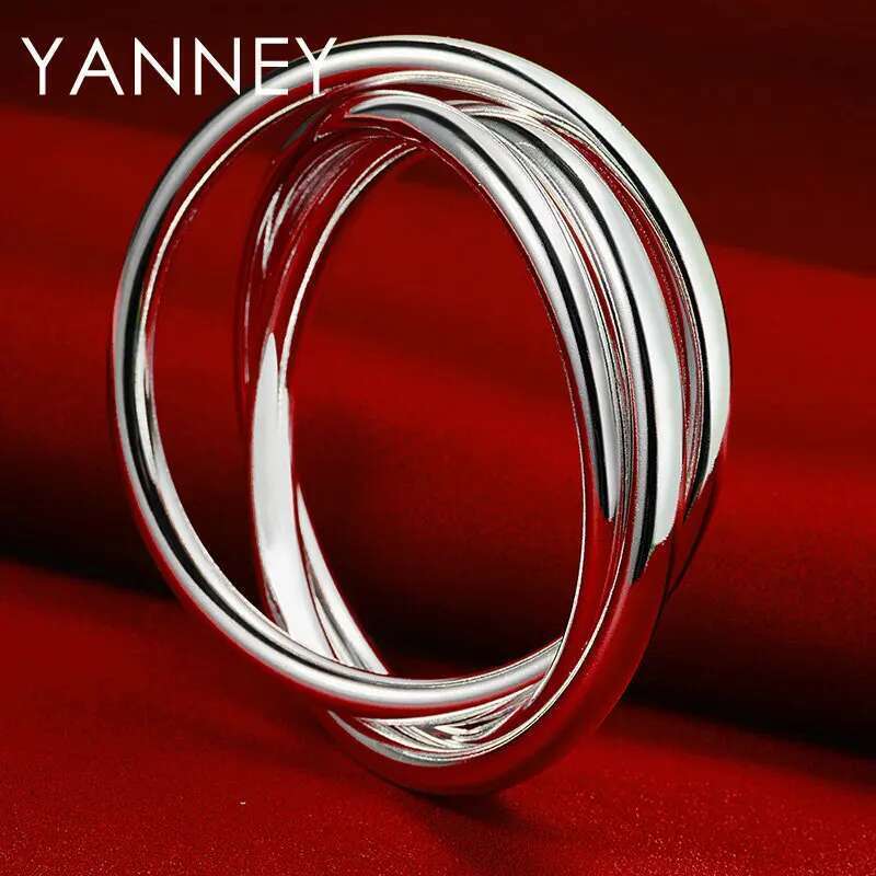 Charm Sterg Sier Glossy 3 Circles Exaggerated Bangle Bracelet For Women Men Fashion Wedding Jewelry Gifts Party