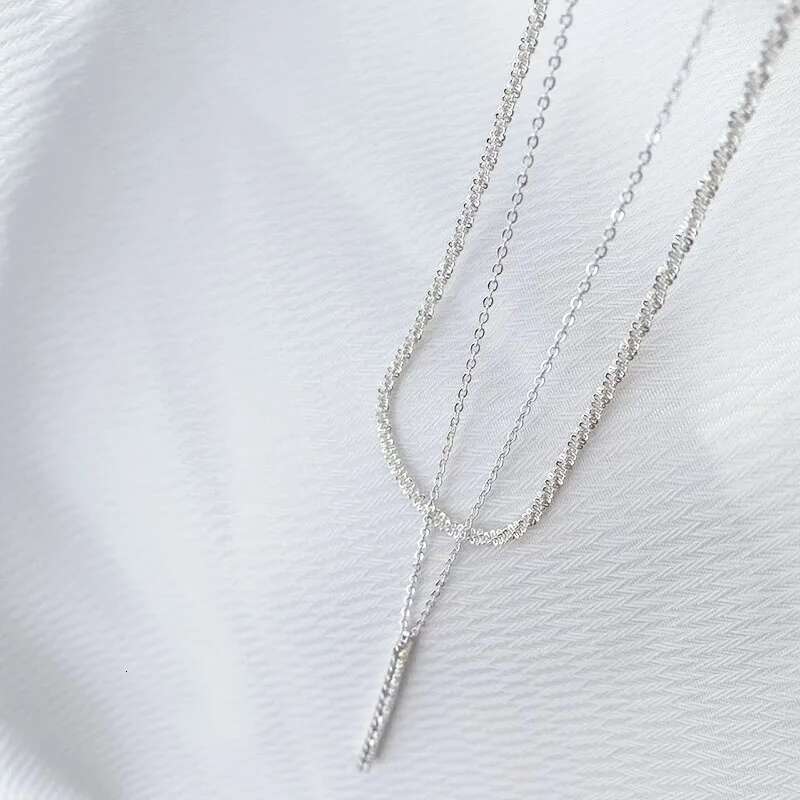 S Sier Double Layer O-Chain Sparkg Clavicle Zircon Pendant Necklace Female Fashion Simple Unique Design Fine Jewelry