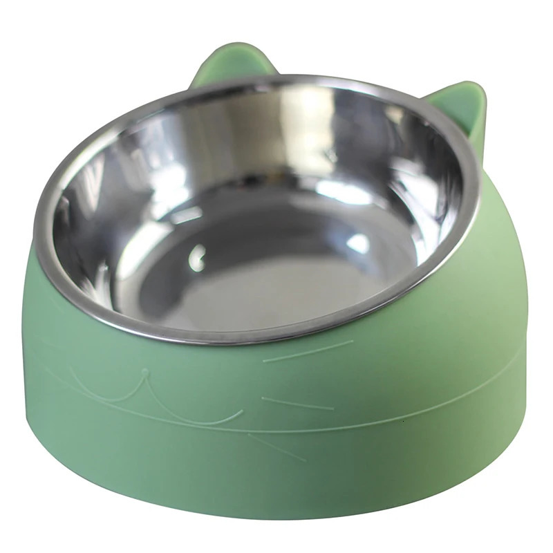 Stainless steel cat bowl anti slip dog base cat food dispenser tilted neck protection plate pet bowl 200/400ML 250403
