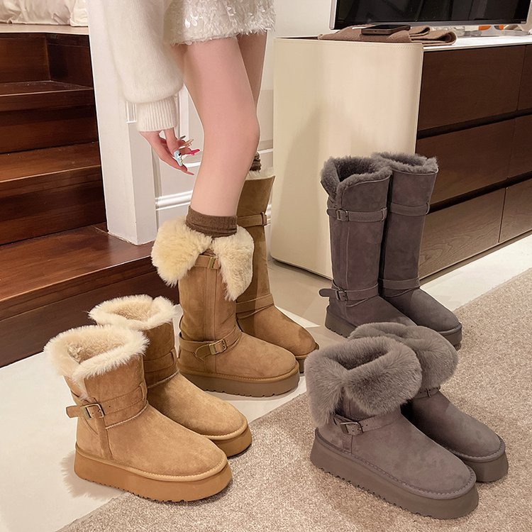 Free shipping winter thigh-high stylish and versatile snow boots, two-wear Korean-style women's winter snow boots with fleece and thickened warmt