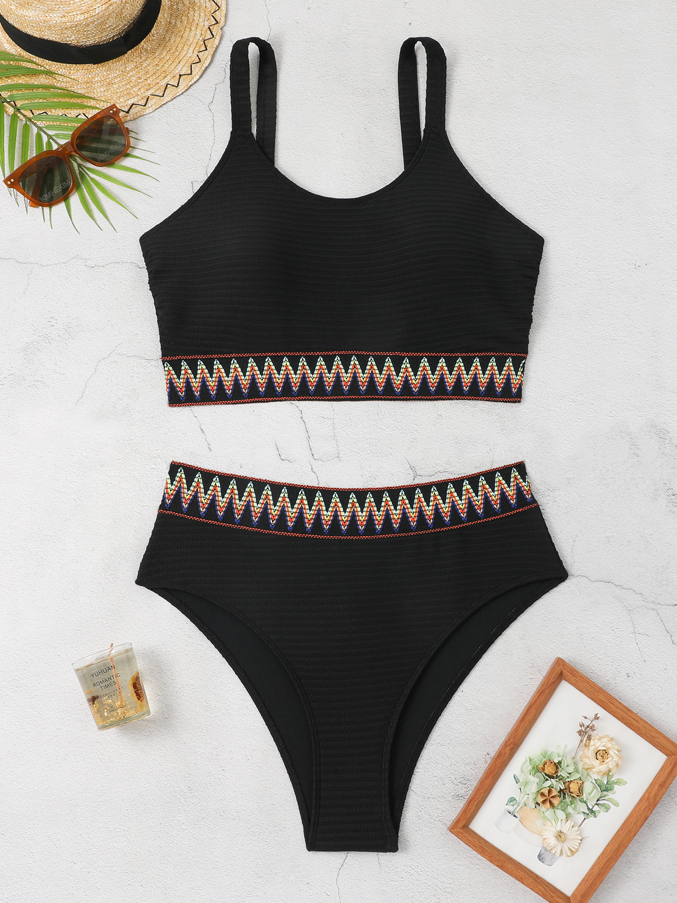 Oversized Fat Granny Split High Waist Triangle Pants Knitted Strap Conservative Women's Swimsuit Bikini