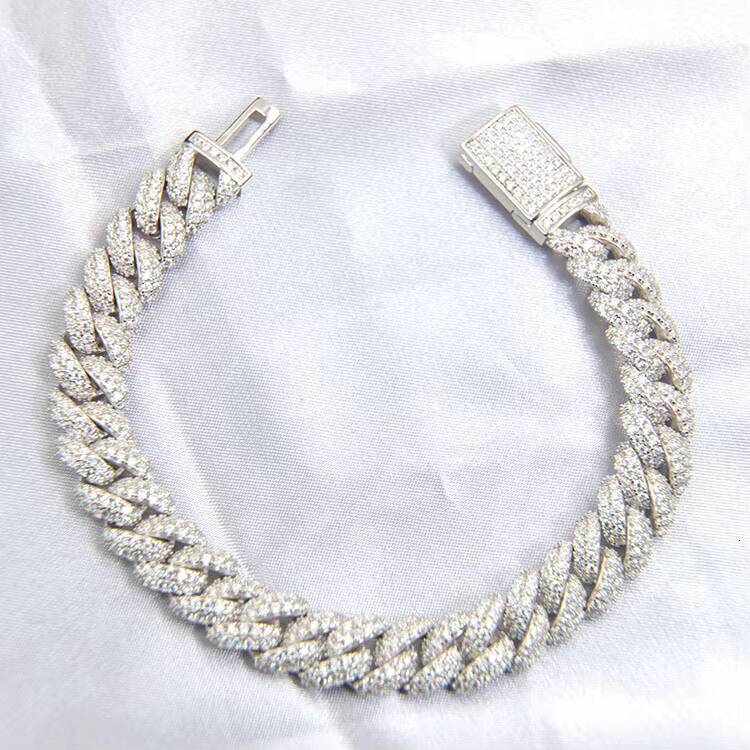 Yu Ying Mens 9mm Full Iced Out Moissanite Diamonds 2 Rows Cuban Link Chain Bracelet S925 Sterling Silver Jewelry