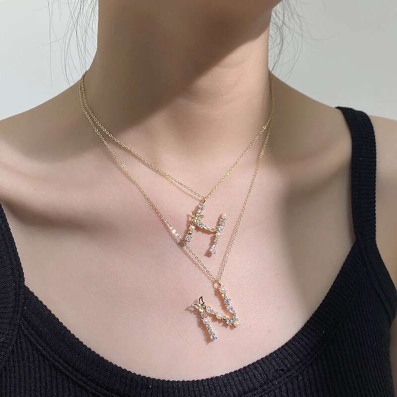 S Sterg Sier Choker Butterfly Paired With Pearls Letter Pendant Zircon Necklace Party Gift For Women Fine Jewelry