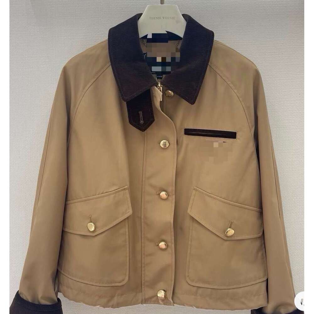 Live Streaming Zhao Lusi Same Khaki Color Contrast Lapel Jacket Coat Top College Style Cardigan Pleated Skirt Set