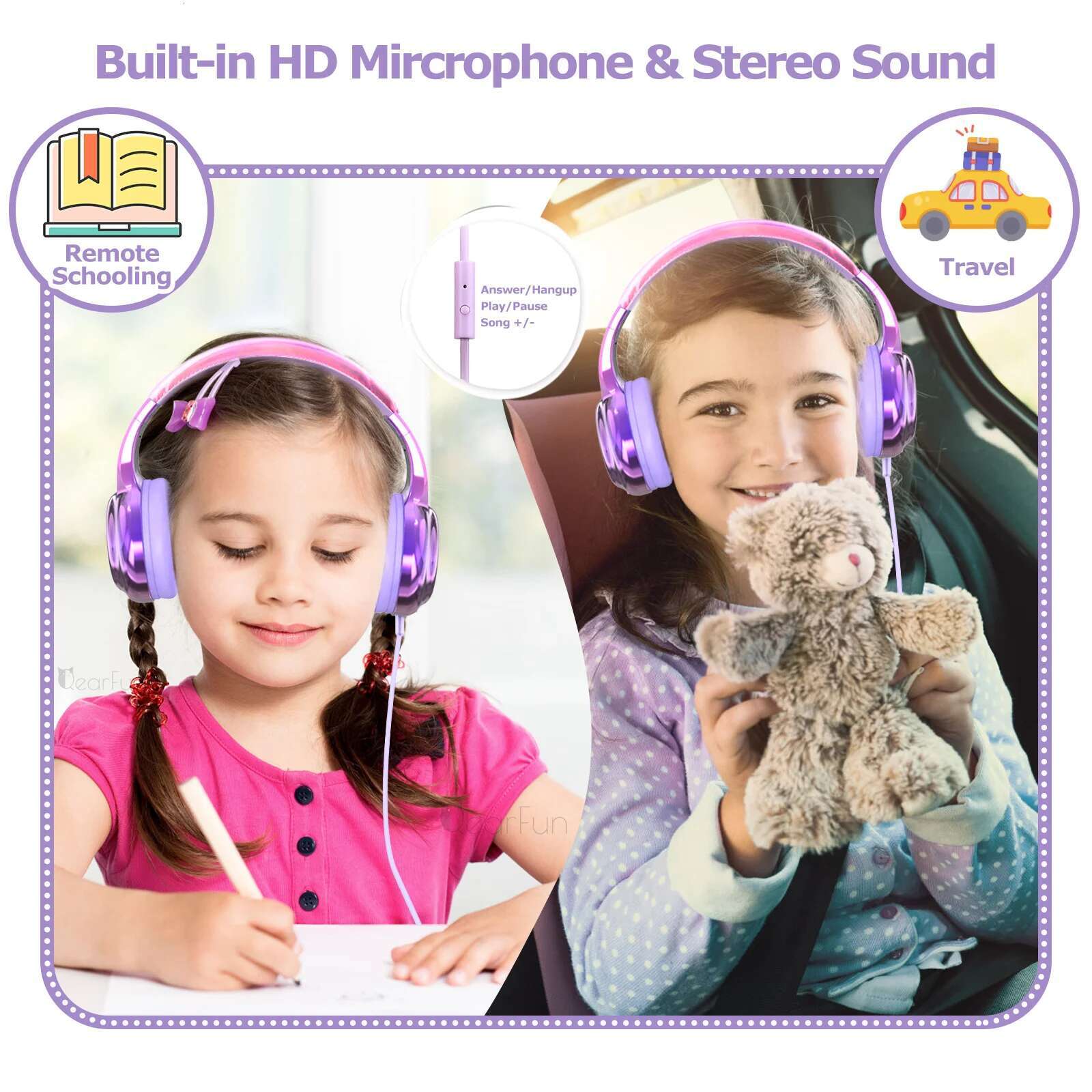 With Microphone Girls Wired Adjustable Stereo Headset Children Headphones for School Tablet Kids Gift