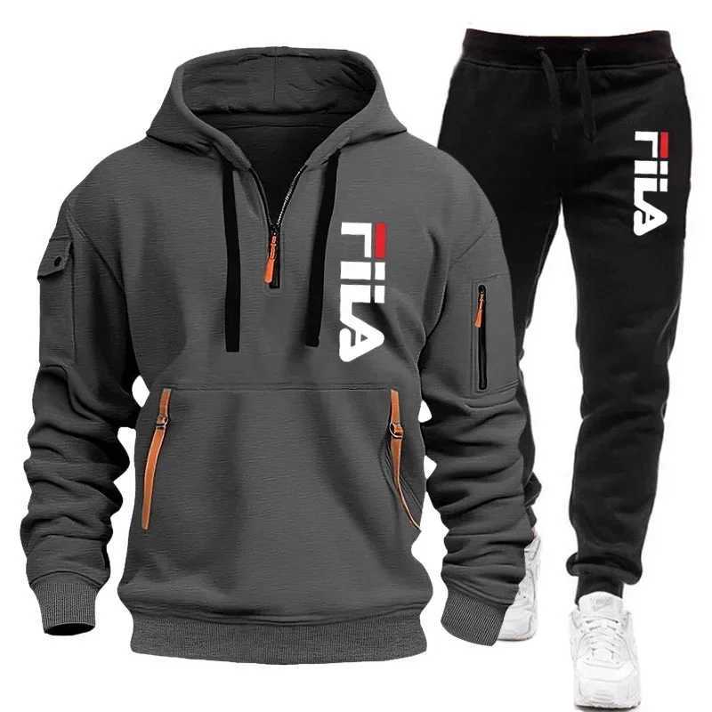 Two sets of 2025 new fashionable mens sportswear a zippered hooded sweatshirt and sweatpants for casual fitness and joggingXJ251106