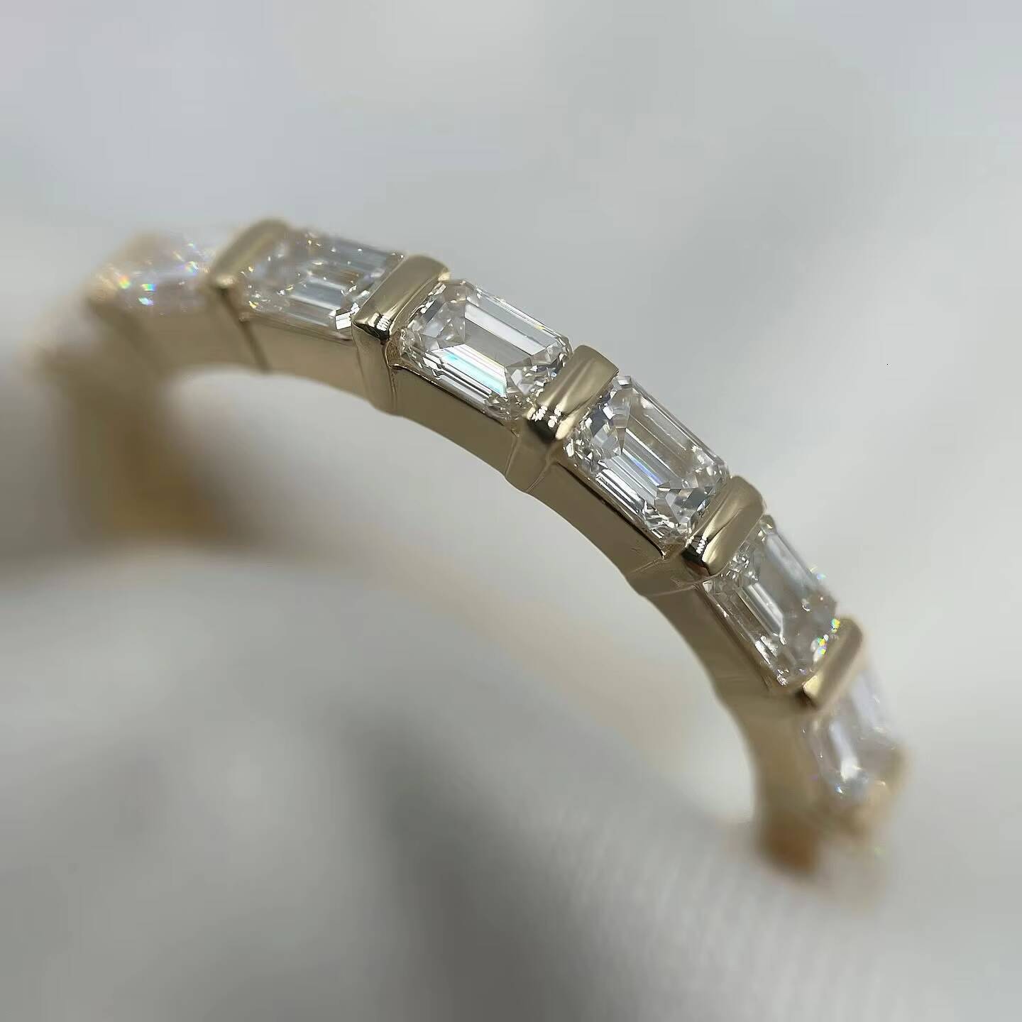 18k Yellow Gold 32 mm Vermeil Engagement Ring VS1 Full Eternity Lab Grown Diamond Band East West Emerald Cut Wedding Band