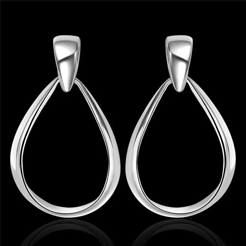 Sterg Sier Charm Fine 36MM Oval Water Drop Earrings For Women Fashion Wedding Gift Jewelry Wholesale