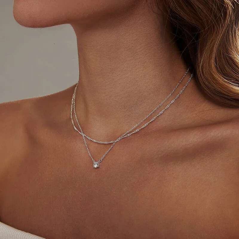 S Sier Simple Double Layer O-Chain Choker Clavicle Chain Necklace Female Fashion Hip-hop Unique Design Fine Jewelry