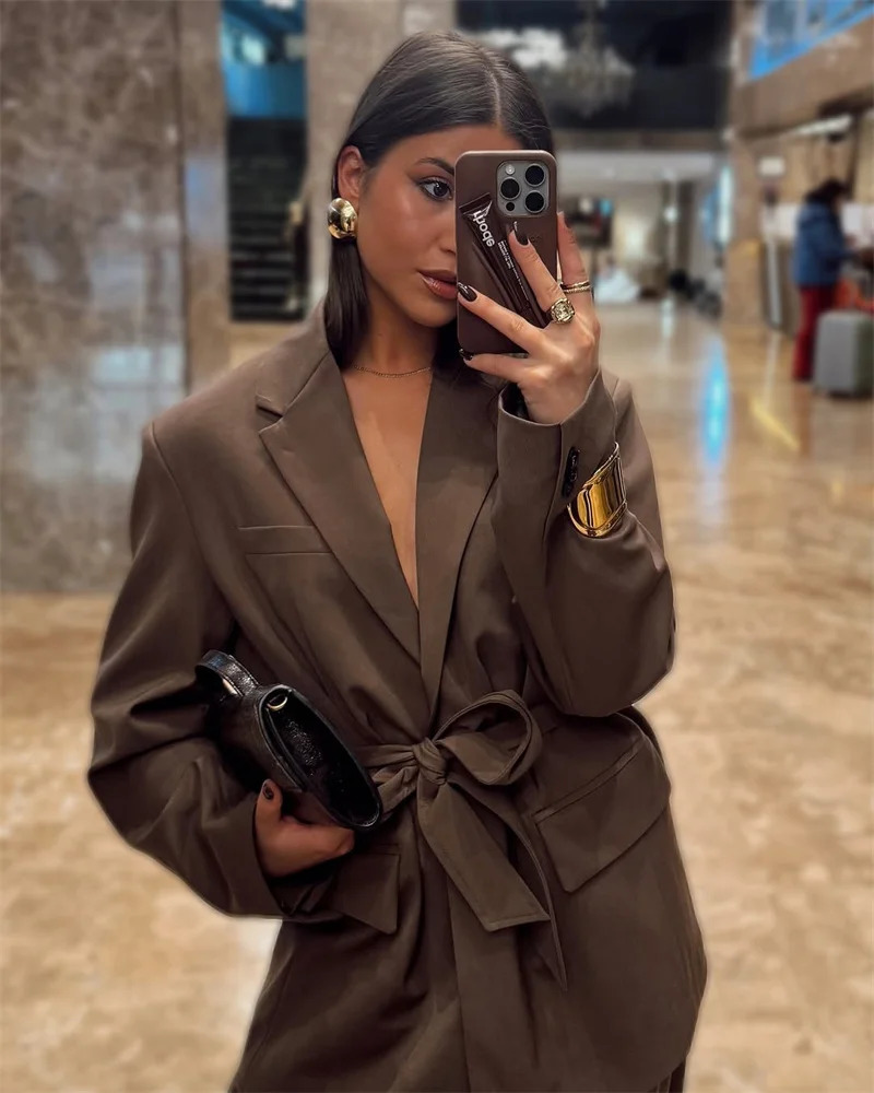 Womens 2piece Fashion Jacket Set Belt Office 250403