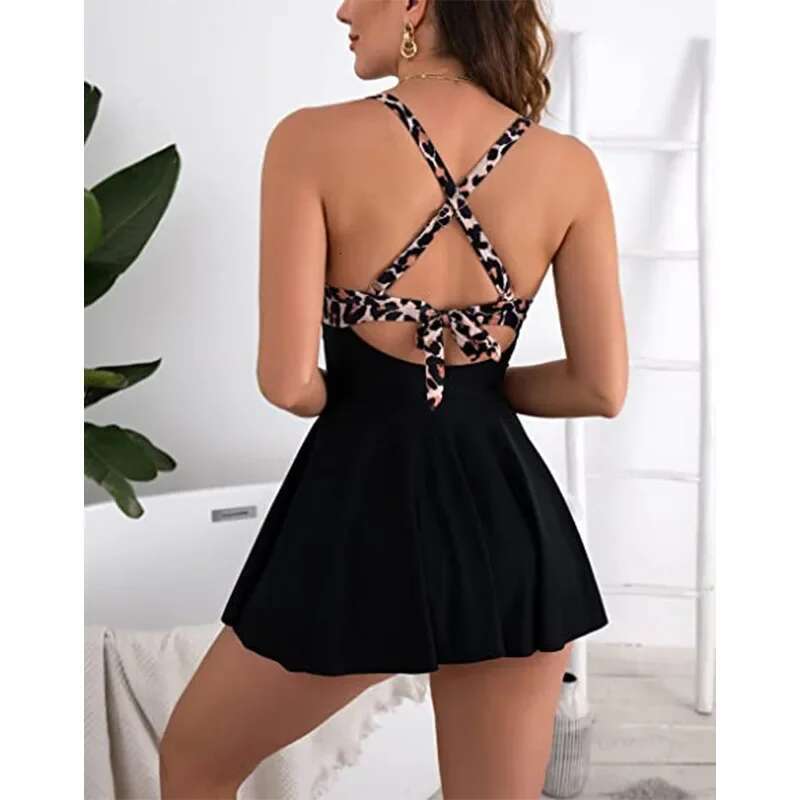 Patchwork Swimwear Women 2023 V-neck One Piece Bikini High Waist Hollow Out Monokini Summer Cross Bandage Backless Beachwear