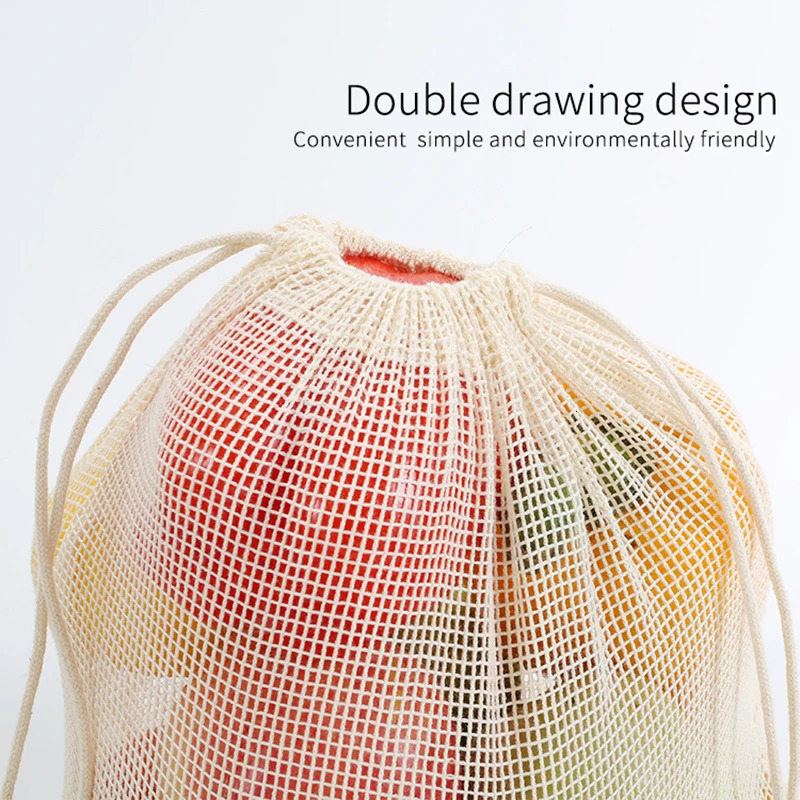 Reusable cotton mesh product bag with brushed organic durable and washable comes a grocery shopping 250401