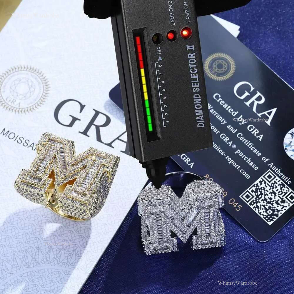 Top Quality VVS Letter M Ring Full Dia Pave Hip Hop Sterg Sier Vvs Moissanite Rings for Him/Her