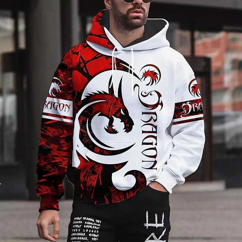 Mens Hoodie Dragon Graphic 3D Print Sweatshirts Outdoors Pullover Clothing Daily Fashion Autumn Spring Long Sleeve Sweatshirt W251106