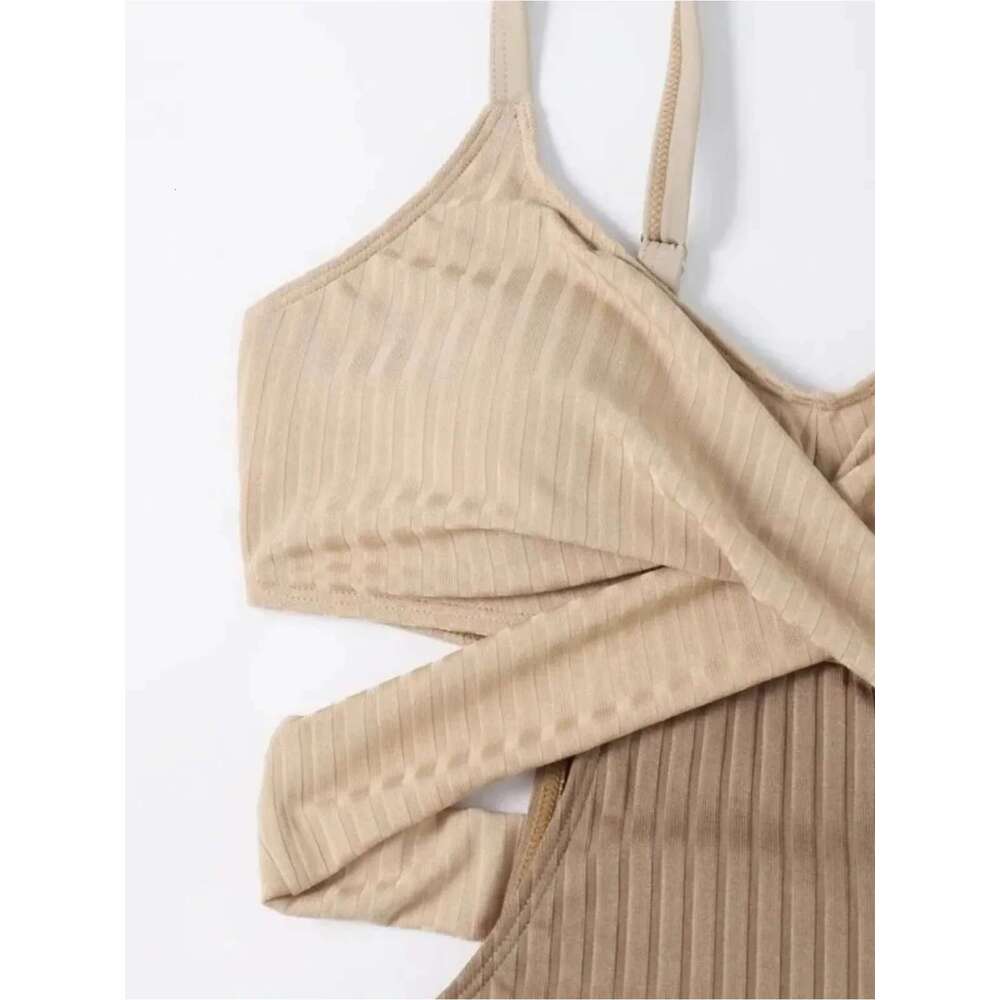2024 Solid Color Splicing Bikini One Piece Swimsuit Women Long Sleeve Beach Bodysuit Swimwear Big Summer Backless Bathing Suit