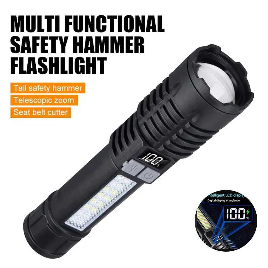 High Power LED COB Flashlight Built-in Large Capacity Battery Rechargeable Torch For Outdoor Camping Emergency Zoom LanternW251106