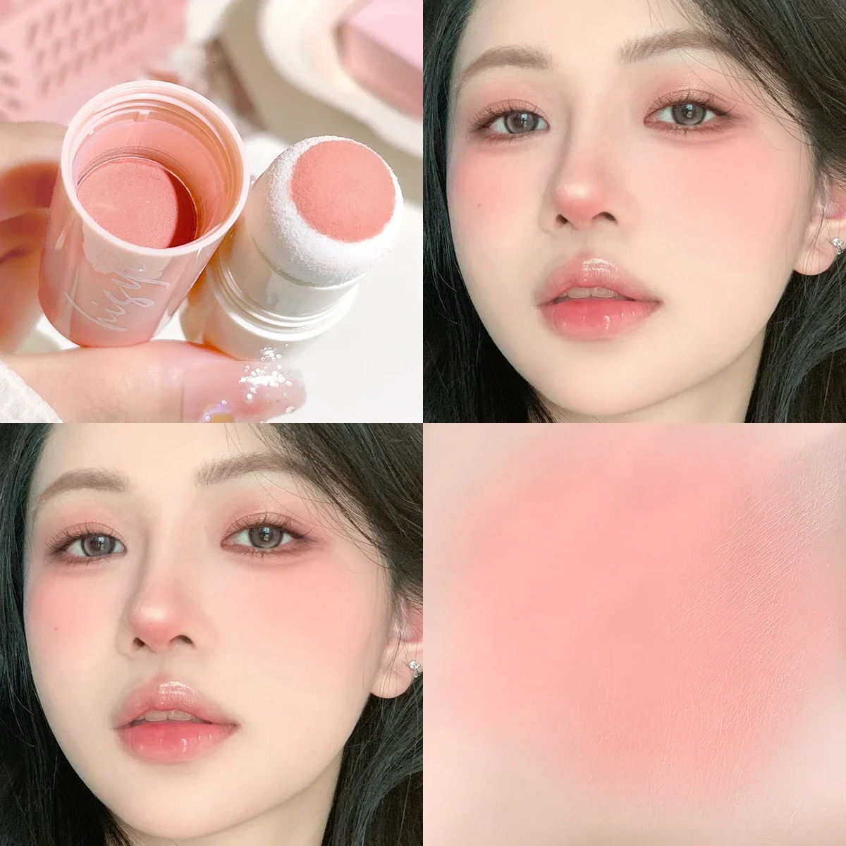 Velvet pink powder blusher stick natural matte finish waterproof for lips and cheeks portable makeup 250325
