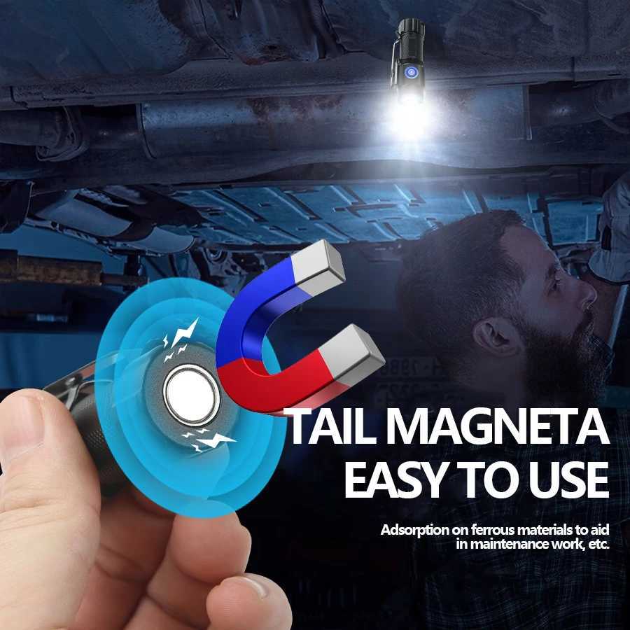 Ultra Bright Mini P50 LED Flashlight Outdoor Hat Clip Torch USB C Rechargeable with Tail Magnet Camping Hunting Emergency LampW251106