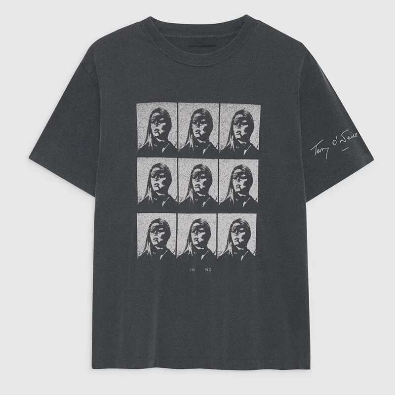 Spring Summer New North American Niche AB Multi Portrait Pull-Out Print Washed And Worn Women's Short Sleeved T-Shirt