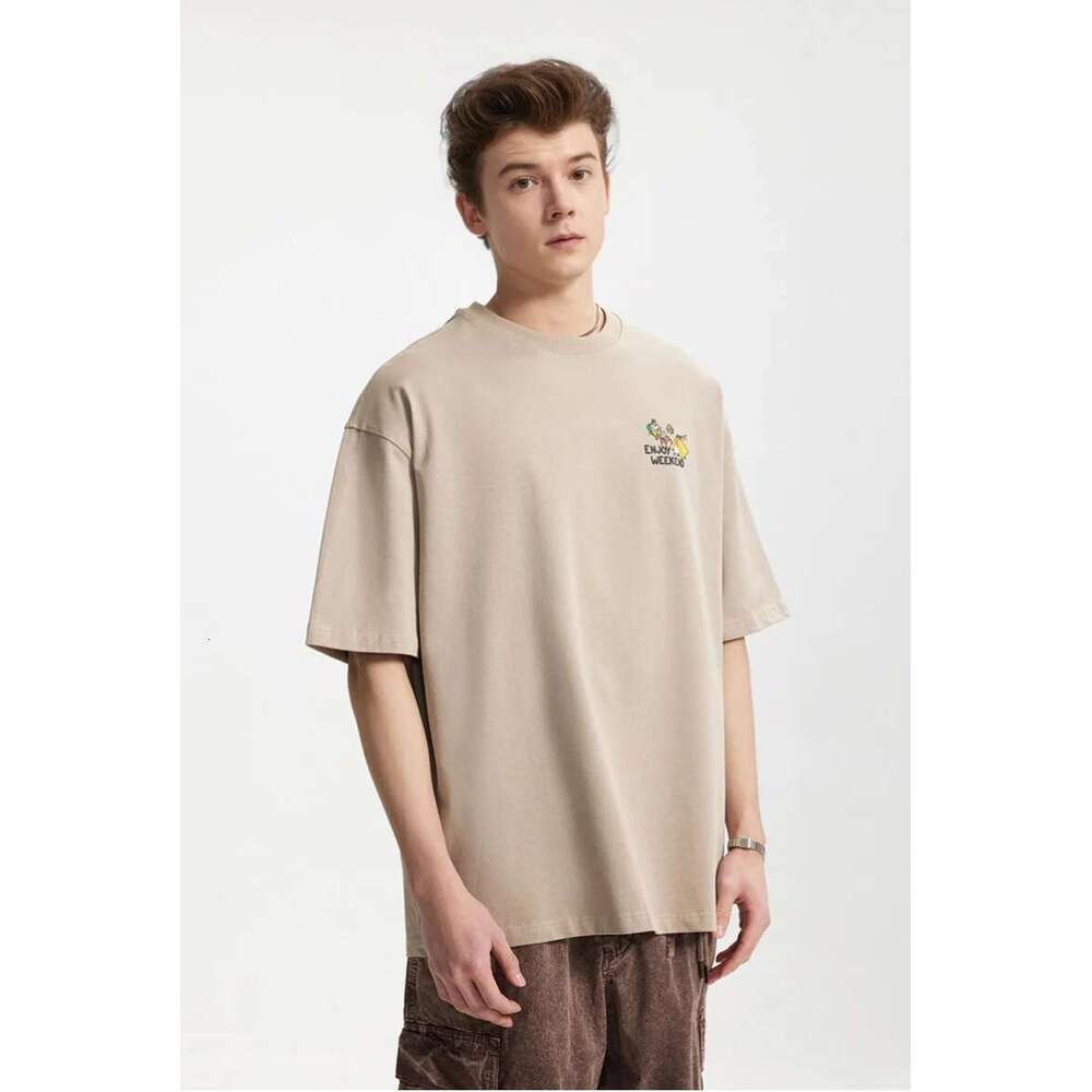 Men's Heavyweight Printed T-Shirt Mountain Series Outdoor Camping Loose-Fit 100% Cotton Short Sleeve