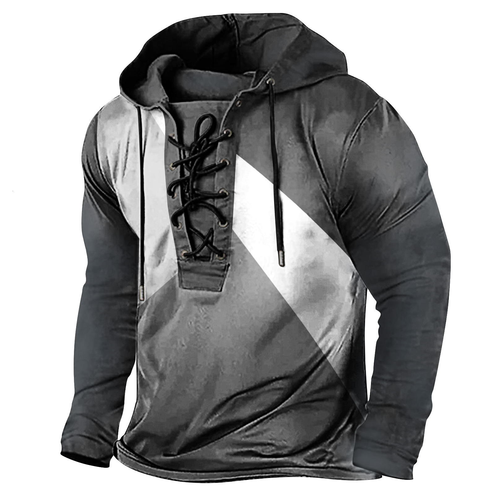 2024 Spring New Mens Digital Printed Tether Large Hooded Long Sleeve T-shirt Mens Wear