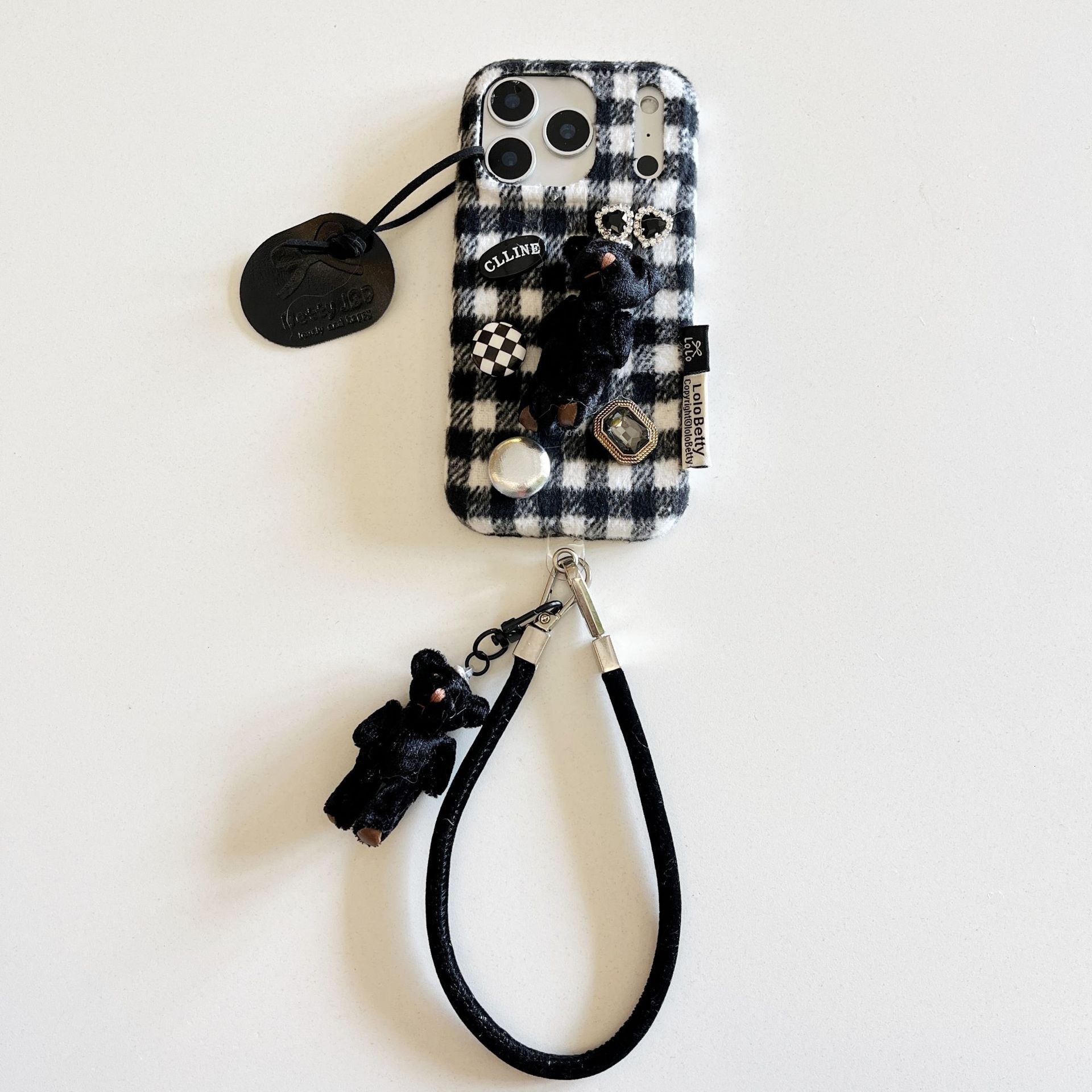 3D Plush Bear Phone Case Compatible with iPhone 17/16 Solid Color Lanyard Case iPhone 15/14 Pro
