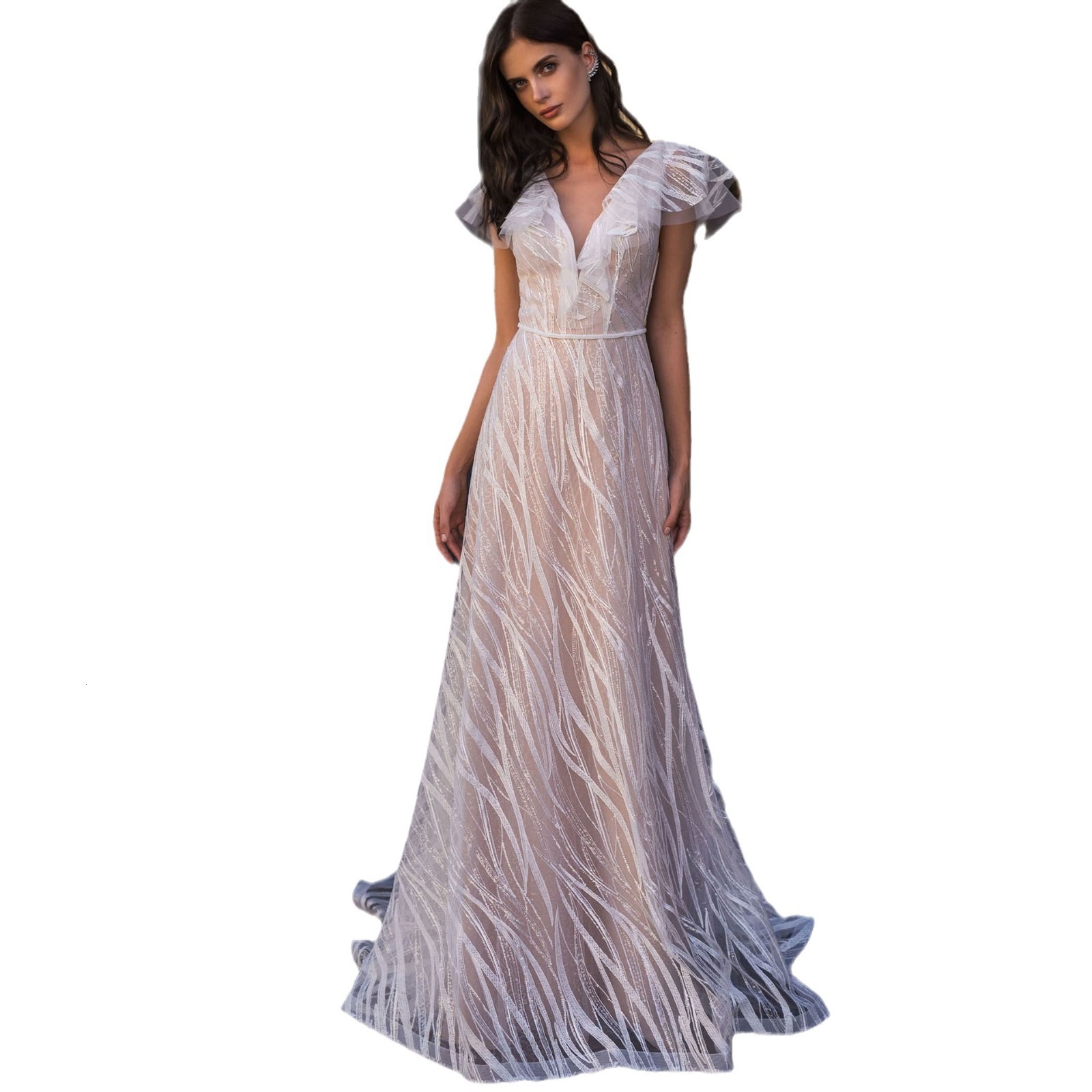 2025 New Style Commuting White Evening Dress Sexy Willow Leaf Sexy V-neck Dress