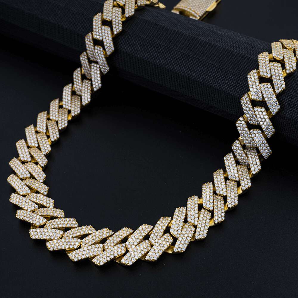 Fine Jewelry Moissanite 925 Silver Gold Plated Necklace Body Cuban Link Chain