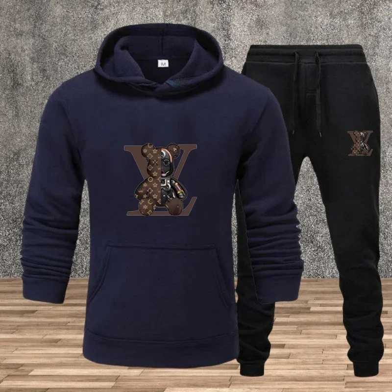 Mens Printed Casual Hooded Sweatshirt 2-piece Set Fitness Sportswear Set Mens Street Jogging Sportswear Set New Style 2025XJ251106