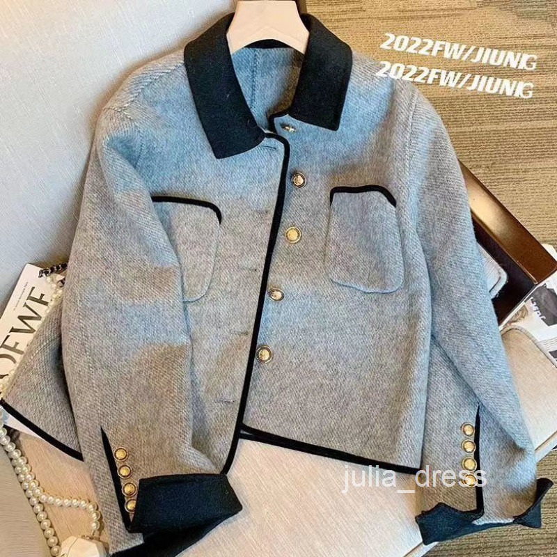 High-end Gray Jacket for Women Spring and Autumn Fashionable Petite Stylish Casual Versatile Turn-down Collar Short Top