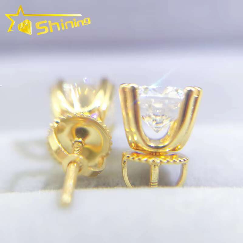 Hiphop Stud Earrings Sterling Silver 925 Jewellery 8 Prongs Screw Back Shining Moissanite Ring
