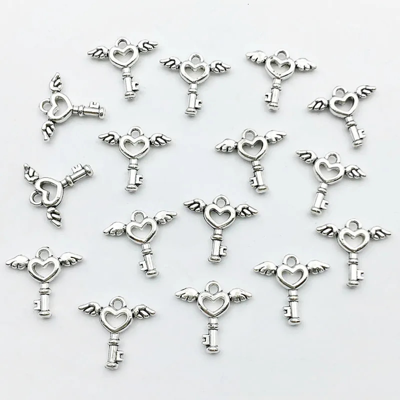 1020 antique silver angel wing keys heartshaped creative charm jewelry making bracelets necklaces keychains DIY handles 250325