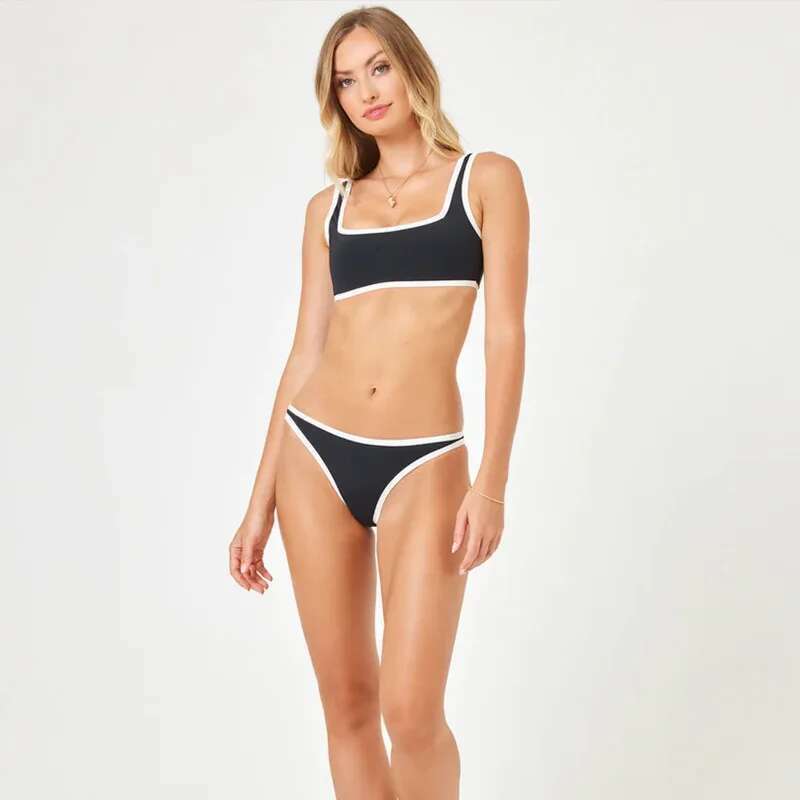 Black White Patchwork Micro Bikini,2024 Summer New Women's 2-piece Swimsuit,Sexy Low Waist Swimwear,Bandage Suspender Beachwear