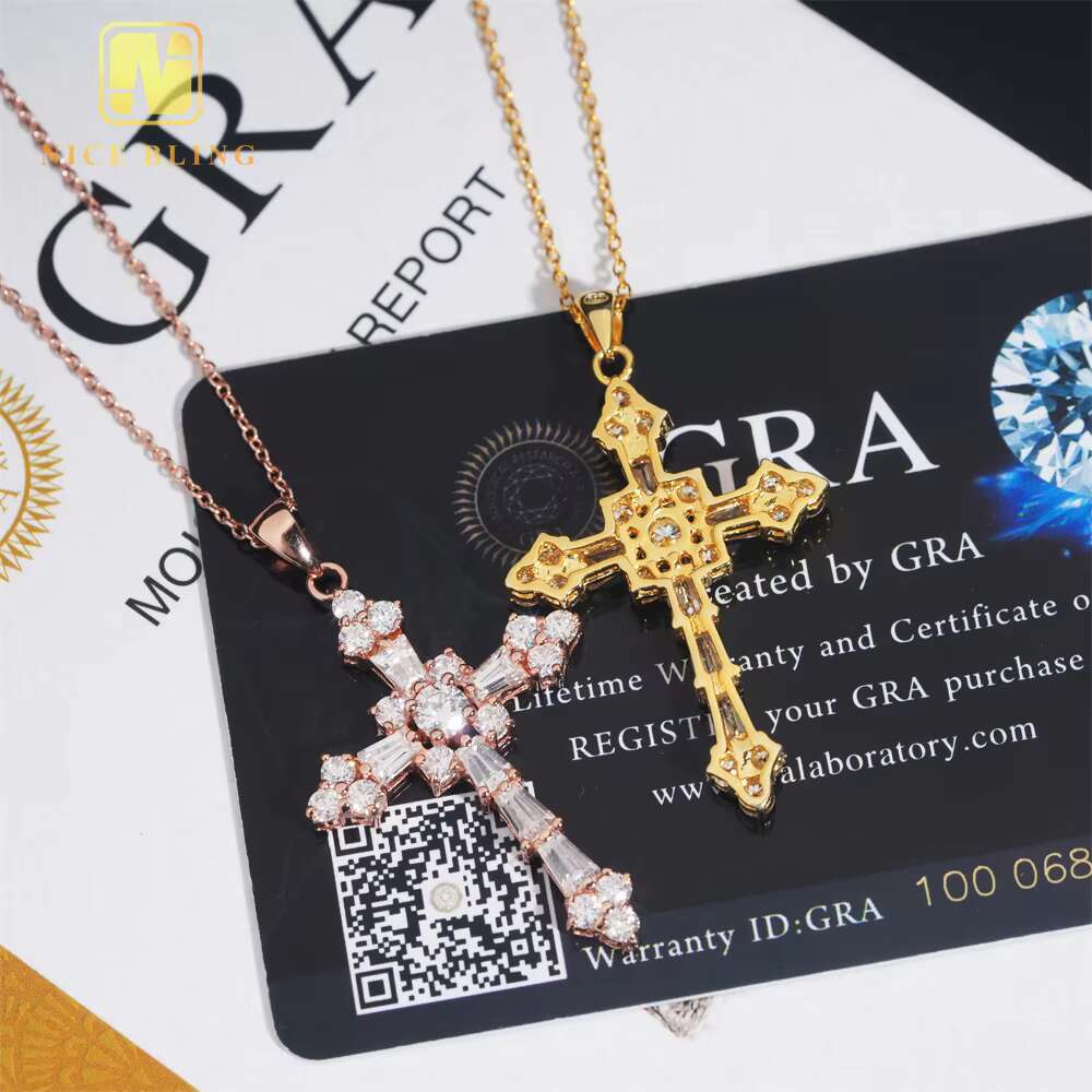 Pass Tester Classic Iced Out Hip Hop Style Link Chain 925 Silver VVS Moissanite Diamond Women Jewelry Cross Pendant Necklace