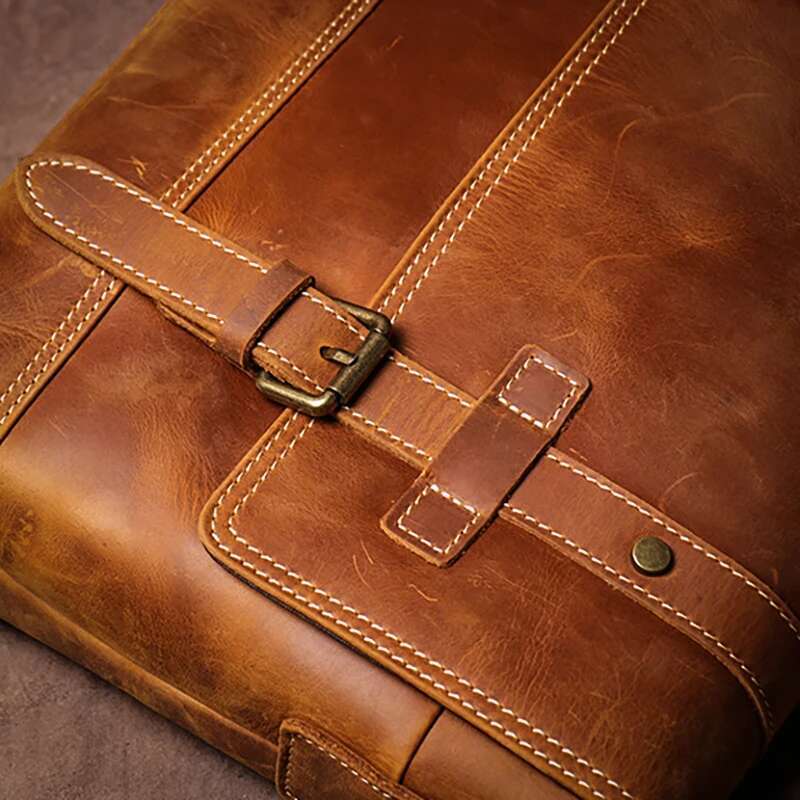 GURO Men's Retro Messenger Crazy Horse Leather Briefcase High Quality Shoulder Sg Bag Crossbody For 12.9 Inch Ipad