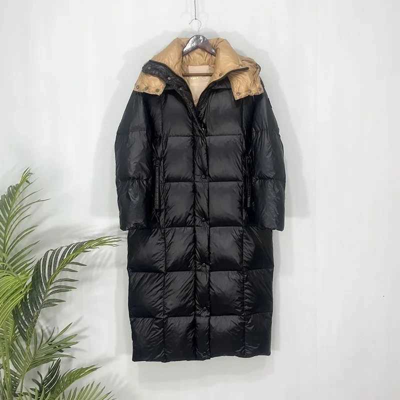 Womens Winter Down Jacket Thickened 90 White Duck Down er Long Coat Ladies Black Shiny Coldproof Hooded Puffy Jacket W251106