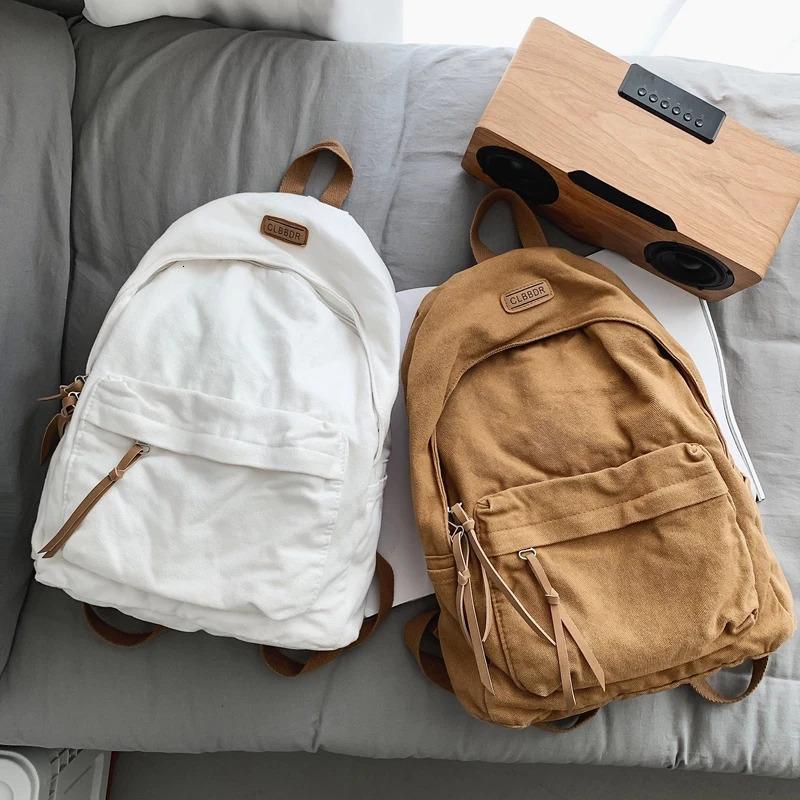 Neutral 100% pure cotton backpack solid color school bag large capacity cloud casual or travel bag lazy style backpack 250402