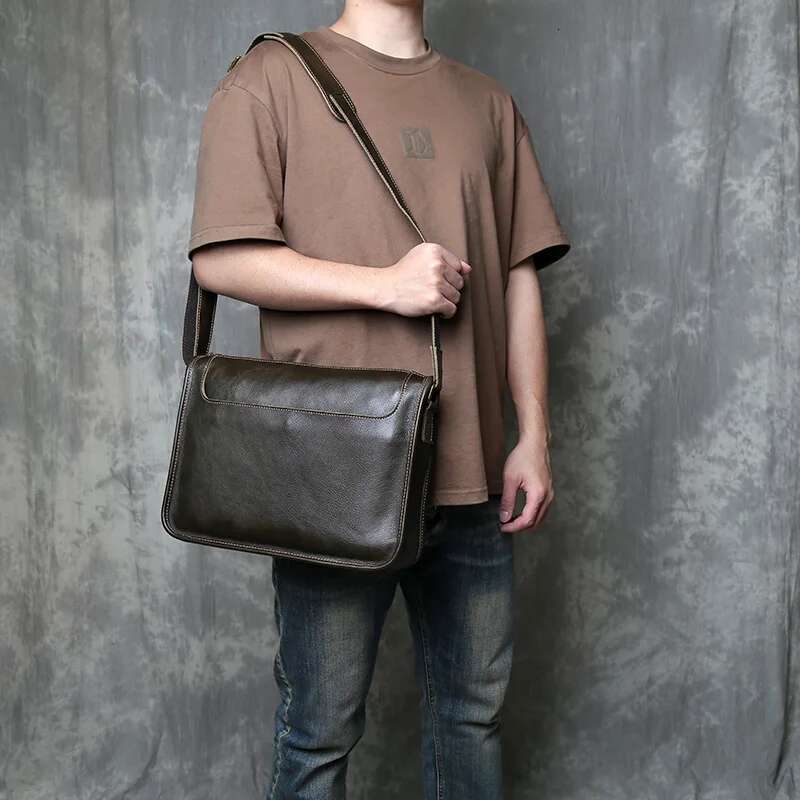 Genuine Leather Crossbody Men's Casual Shoulder Retro And Simple Top Layer Cowhide Niche High-End Texture Mailman Bag