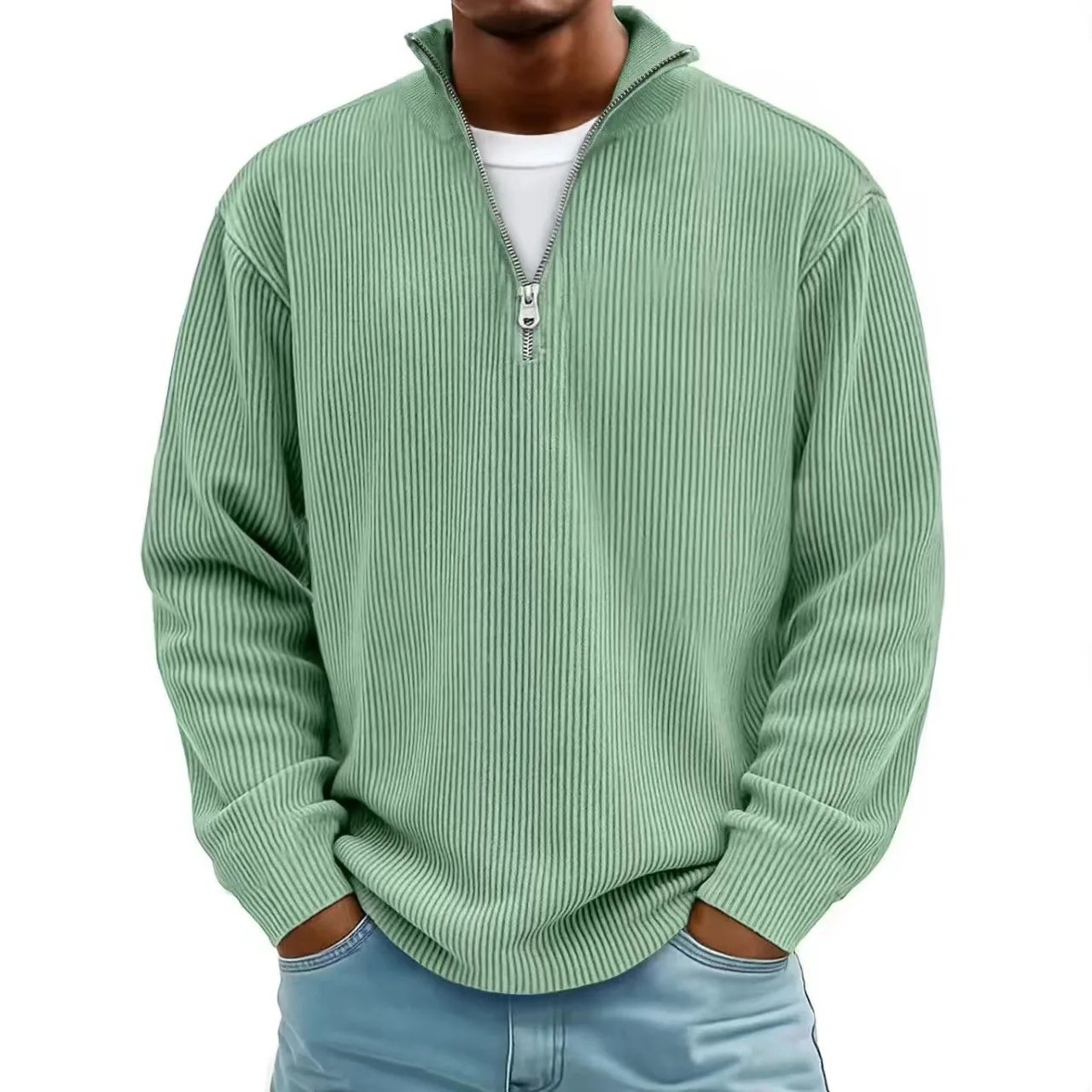 Corduroy Sweatshirts For Men Autumn Solid Long Sleeve Clothing Mens Casual Loose Zipper Polo Collar Tees Tops Man Outwear 251105