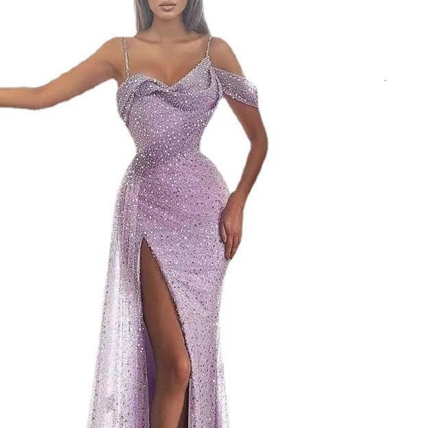 2025 New Womens Dress with Camisole Long Skirt Slit Sequins Irregular Evening Gown