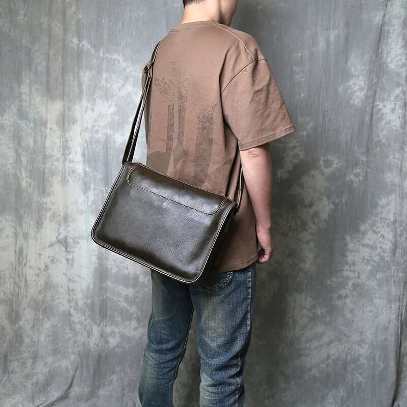 Genuine Leather Crossbody Men's Casual Shoulder Retro And Simple Top Layer Cowhide Niche High-End Texture Mailman Bag