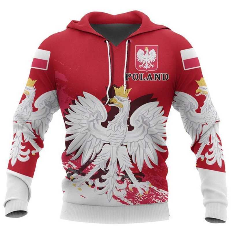 Polish Flag Emblem 3D Harajuku Printed Retro Fashion Mens And Womens Sports Outdoor Leisure Daily Loose Comfortable Hoodie W251106
