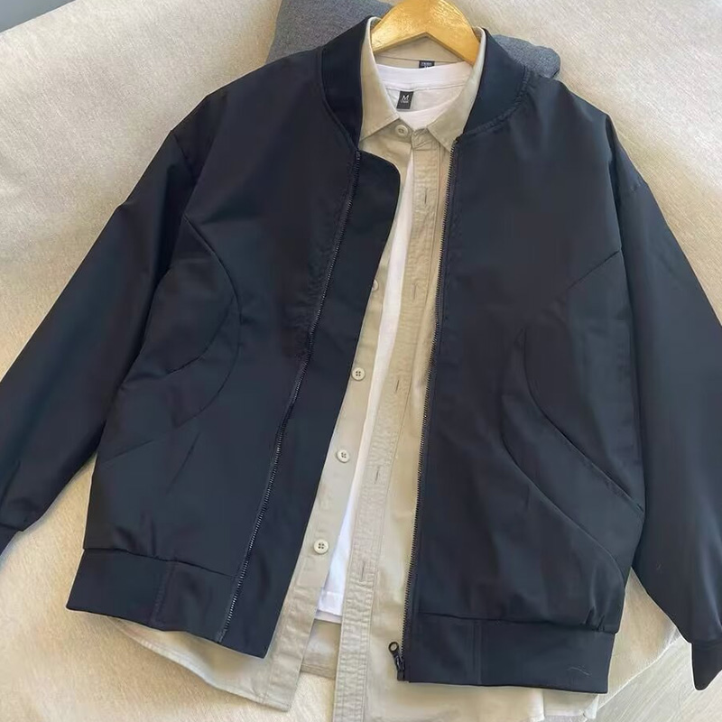 Men's Casual Shirts Men's Beige Bomber Jacket with Plaid Shirt Layered Style - Casual Fashion Zip-Up Bomber Coat, Versatile Outerwear for Sp