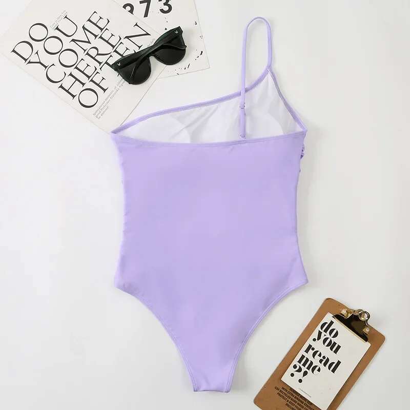 2024 Sexy Shoulder One Piece Swimsuit 2022 Women Solid Black Neon Green Push Up Padded Bathing Suit Pleate Swimwear Monokini