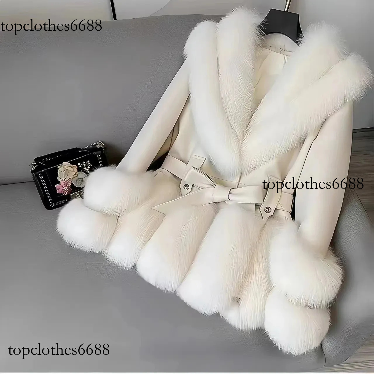 Womens Faux Fur Coat Adjustable Waist Leather Jacket Collar Thick Warm Clothing High-Quality Autumn And Winter 240827